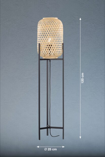 Golvlampa CALLA, svart matt, bambu skärm, naturfärgad - Bild 3