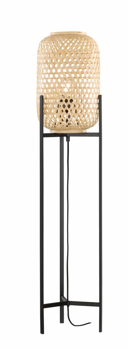 Golvlampa CALLA, svart matt, bambu skärm, naturfärgad