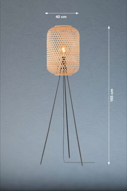 Golvlampa CALLA, svart matt, bambu skärm, naturfärgad - Bild 4