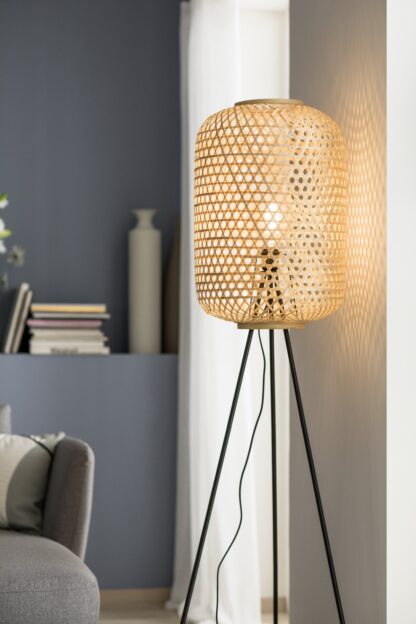 Golvlampa CALLA, svart matt, bambu skärm, naturfärgad - Bild 5