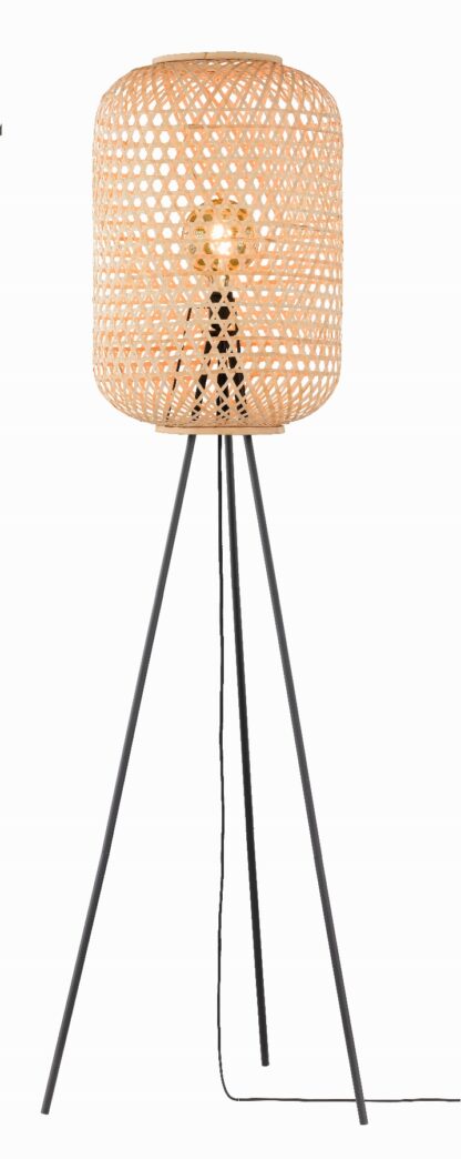 Golvlampa CALLA, svart matt, bambu skärm, naturfärgad