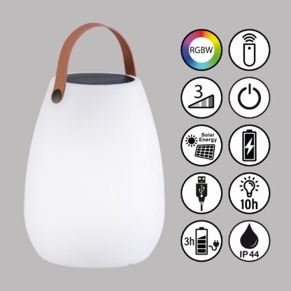 Bordslampa RUBY, solcellslampa, vit, fjärrkontroll, läder, 3 steg dimbar - Bild 2