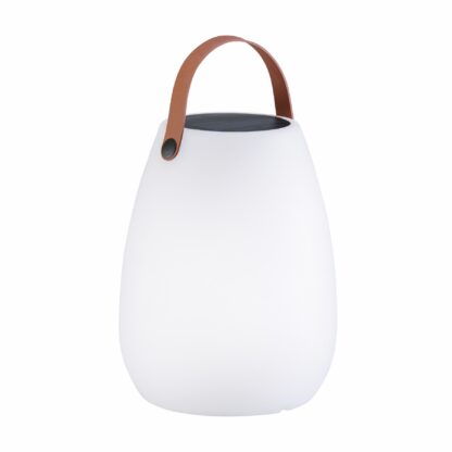 Bordslampa RUBY, solcellslampa, vit, fjärrkontroll, läder, 3 steg dimbar