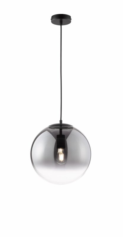 Pendellampa MIRROR, svart matt-finish, glas rökfärgad
