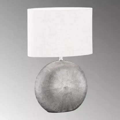 Bordslampa TOBA, silverfärgad lampfot med vit tygskärm - Bild 3