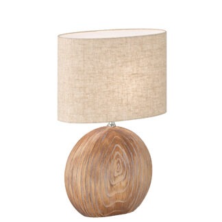 Bordslampa TOBO, lampfot i träoptik med beige tygskärm