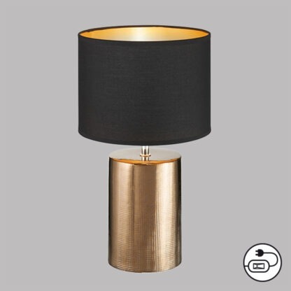 Bordslampa AURO, lampfot i bronsoptik med svart tygskärm - Bild 3