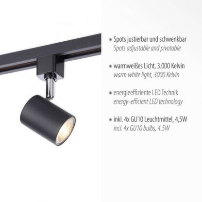 LED-ljusskena TARIK 4 spots svart svängbar tidlös design - Bild 3