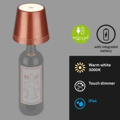 Bordslampa BOTTLE, koppar, uppladdningsbar - Bild 2