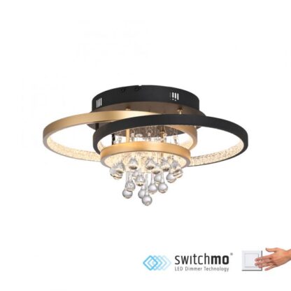 Taklampa ROTAZO, LED, kristall, mässing och svart