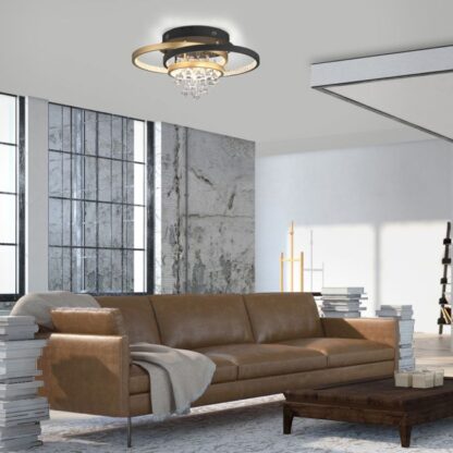 Taklampa ROTAZO, LED, kristall, mässing och svart - Bild 2