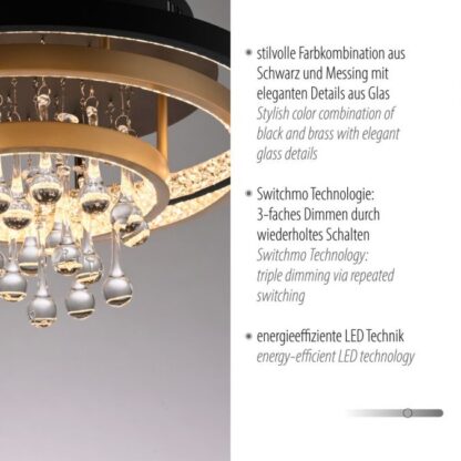 Taklampa ROTAZO, LED, kristall, mässing och svart - Bild 3