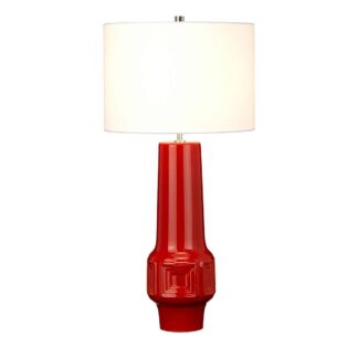 Bordslampa MUSWELLI - röd retro keramik och vit tygskärm