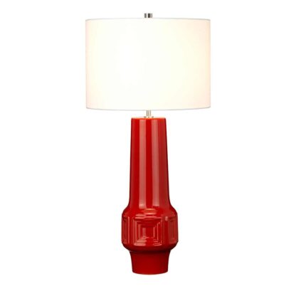 Bordslampa MUSWELLI - röd retro keramik och vit tygskärm