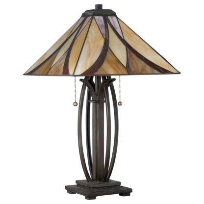 Bordslampa AVILLE - Tiffany lampa, handgjort beige röd brun - Bild 7