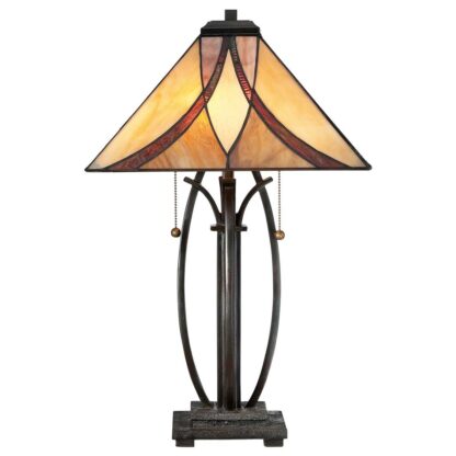 Bordslampa AVILLE - Tiffany lampa, handgjort beige röd brun - Bild 5