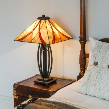 Bordslampa AVILLE - Tiffany lampa, handgjort beige röd brun - Bild 4