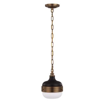 Pendellampa CADENCE 1 mörk antik mässing matt svart glas kupa