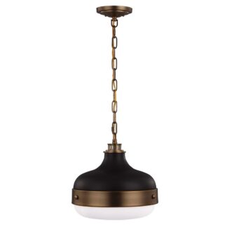 Pendellampa CADENCE 2 mörk antik mässing matt svart glas kupa