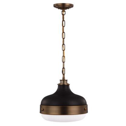 Pendellampa CADENCE 2 mörk antik mässing matt svart glas kupa