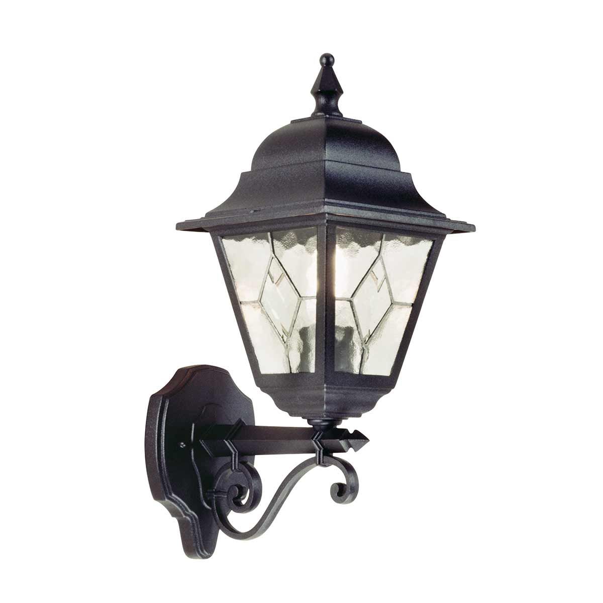 Fasadlampa NORFOLK, klassisk stil, svart, blyglas