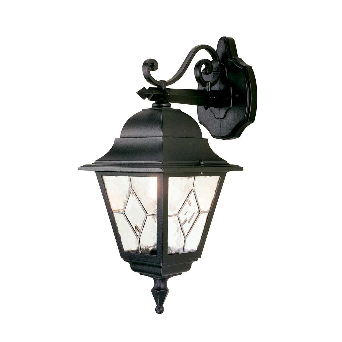 Fasadlampa NORFOLK, klassisk stil, svart, blyglas