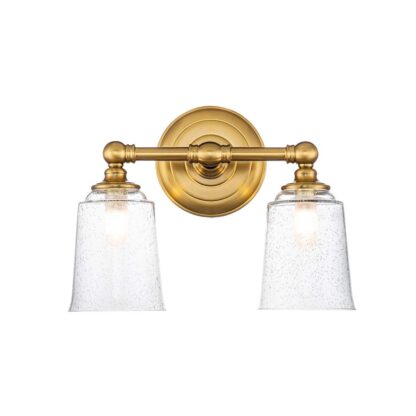 Vägglampa Huguenot Lake 2, mässing, klart blåsigt glas