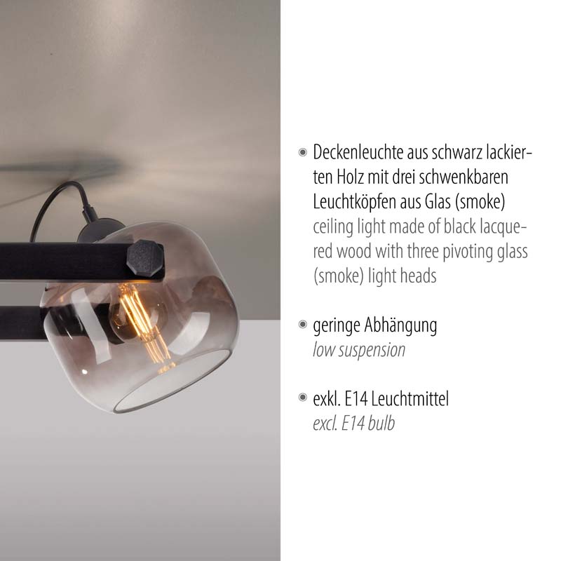 Taklampa CUP 2.0, rökfärgad glas, 3 ljus - Bild 3