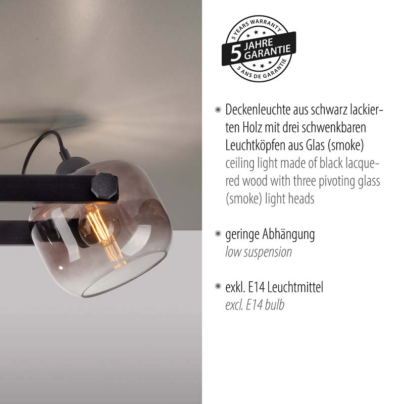 Taklampa CUP 2.0, rökfärgad glas, 3 ljus - Bild 4