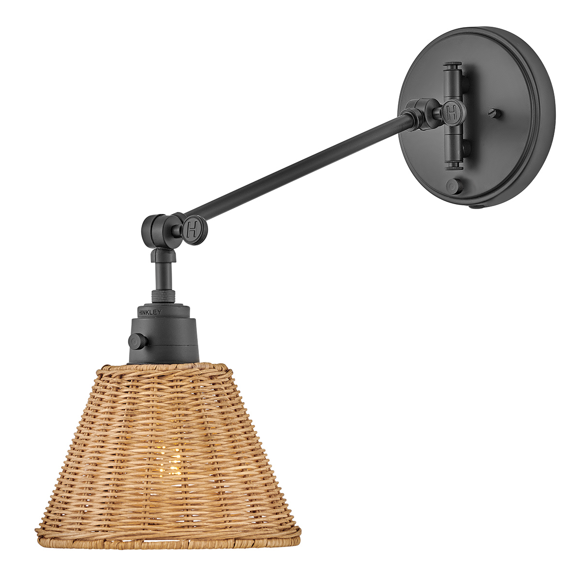 Vägglampa ARTI, svart, rottingskärm - Bild 3