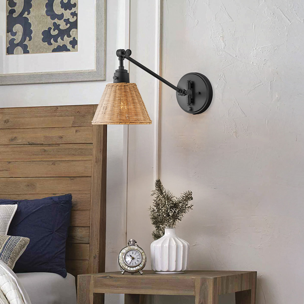 Vägglampa ARTI, svart, rottingskärm - Bild 8