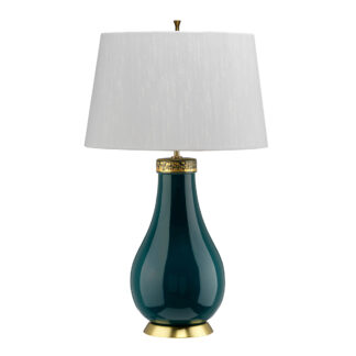 Bordslampa HAVERING, azur-turkos & mässing - ljus elfenbensfärgad skärm